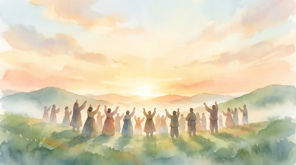 독립의 의지를 담은 따뜻한 수채 풍경